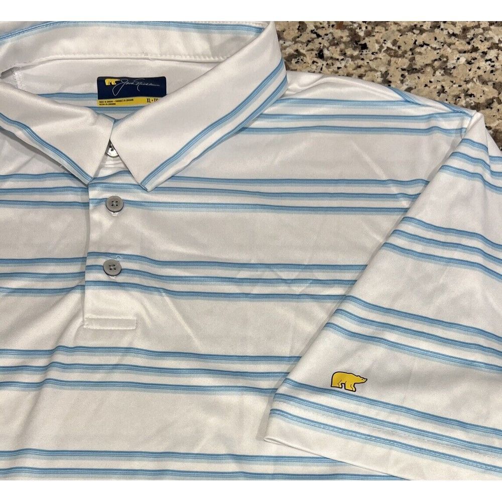 Jack‎ Nicklaus Short Sleeve Golf Performance Polo Shirt Men's White Blue Size XL